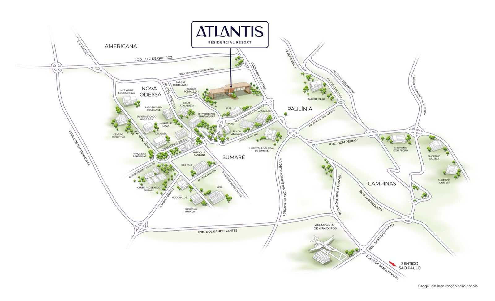 Mapa de localização do Atlantis Residencial Resort em Nova Odessa